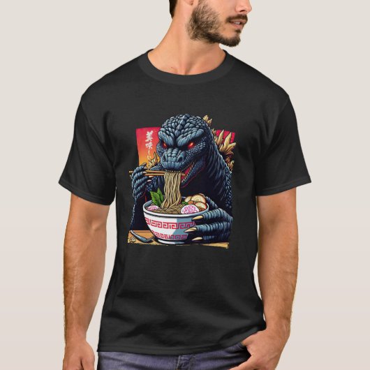Grappige Kaiju Eten Ramen Japanse Monster Lover Bi T-shirt (Voorkant)