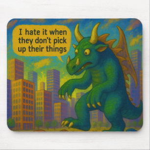 Grappige Kaiju monster kunst stappen op dingen Fan Muismat
