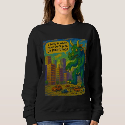 Grappige Kaiju monster kunst stappen op dingen Fan Trui (Voorkant)