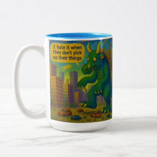 Grappige Kaiju monster kunst stappen op dingen Fan Tweekleurige Koffiemok