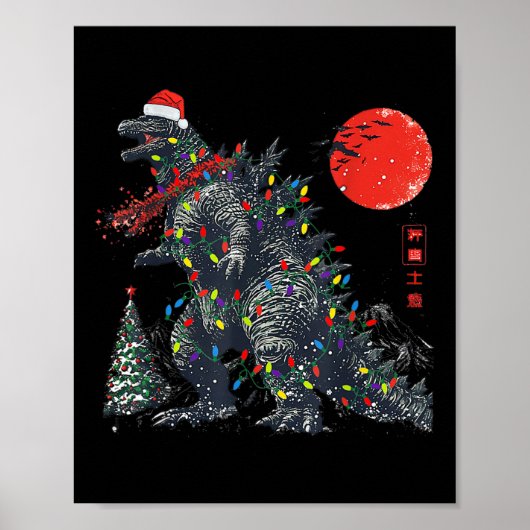 Grappige Kaiju Sinterklaas Kerstmis Monster Kerstv Poster (Voorkant)