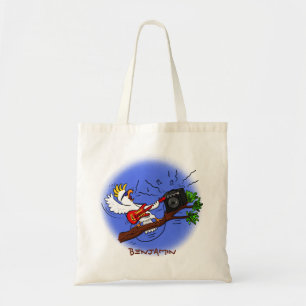 Grappige kaketoe die rockgitaar speelt cartoon tote bag