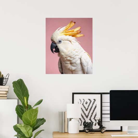 Grappige kaketoe met frites crest poster (Thuiskantoor)