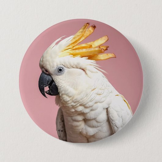 Grappige kaketoe met frites crest ronde button 7,6 cm (Voorkant)