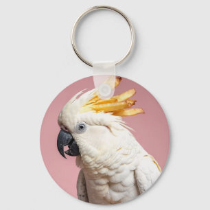 Grappige kaketoe met frites crest sleutelhanger