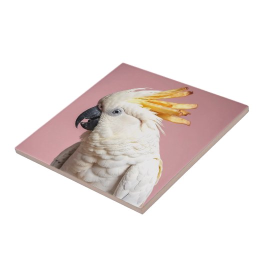 Grappige kaketoe met frites crest tegeltje (Zijkant)