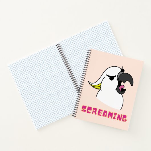 Grappige kaketoe schreeuwt met roze tekst notitieboek (Binnen)