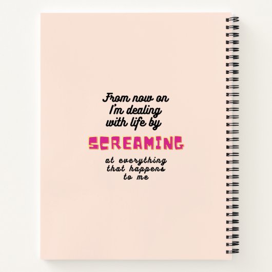 Grappige kaketoe schreeuwt met roze tekst notitieboek (Achterkant)