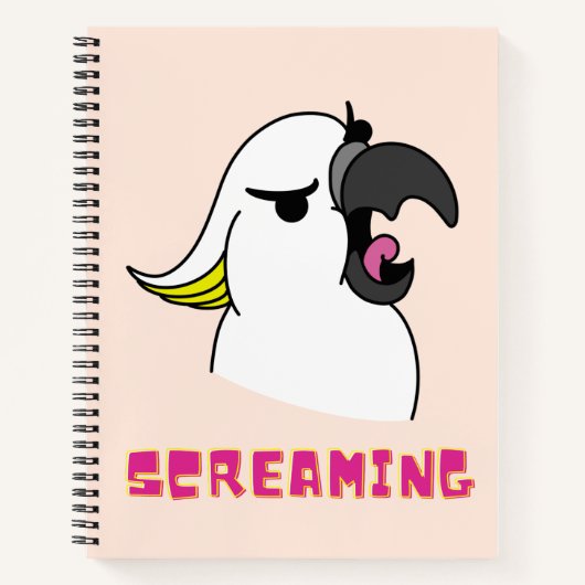 Grappige kaketoe schreeuwt met roze tekst notitieboek (Voorkant)