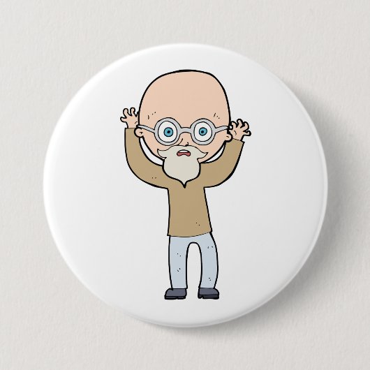 Grappige Kale Excentrieke Oude Man met Baard Ronde Button 7,6 Cm (Voorkant)