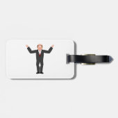 Grappige kale zakenman haalt humoristisch op bagagelabel (Achterkant horizontaal)