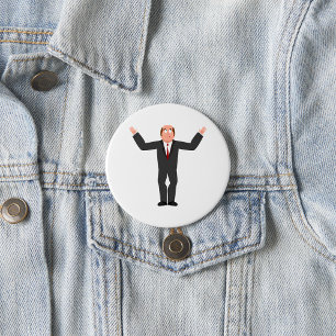 Grappige kale zakenman haalt humoristisch op ronde button 7,6 cm