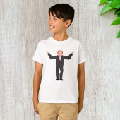 Grappige kale zakenman haalt humoristisch op t-shirt