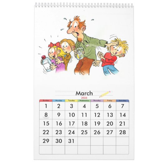 Grappige kalender voor kinderen gepersonaliseerd b (Mar 2026)