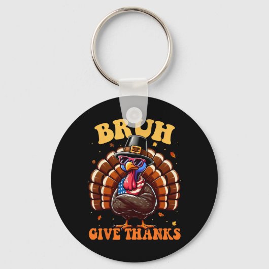 Grappige kalkoen bruh meme tekst Thanksgiving shir Sleutelhanger (Voorkant)