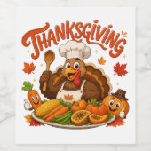 Grappige Kalkoen Chef Thanksgiving-diner Wijn Etiket (Enkel label)