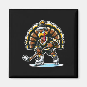 Grappige kalkoen die ijshockey speelt Thanksgiving Magneet