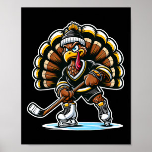 Grappige kalkoen die ijshockey speelt Thanksgiving Poster