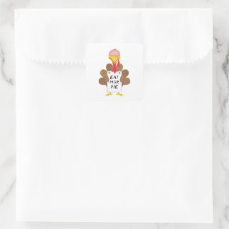 Grappige kalkoen eet meer taart bord Thanksgiving Vierkante Sticker