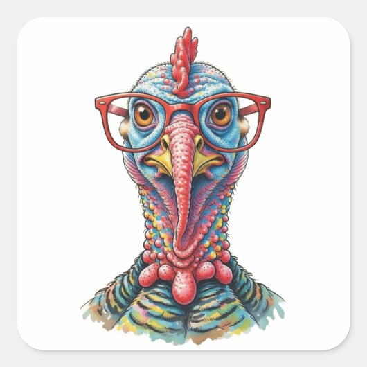 Grappige Kalkoen in Bril Cartoon Fun Vierkante Sticker (Voorkant)