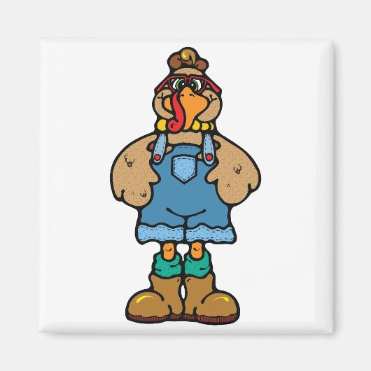 grappige kalkoen in overalls magneet (Voorkant)