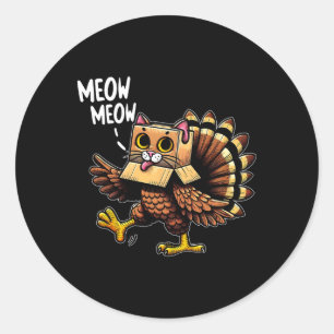 Grappige Kalkoen Kat Miauw Mannen Vrouwen Kinderen Ronde Sticker
