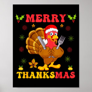 Grappige Kalkoen Kerstman Gelukkig Dankfeest Kerst Poster