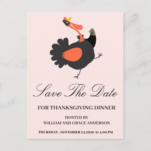 Grappige kalkoen save the date Thanksgiving   Briefkaart (Voorkant)