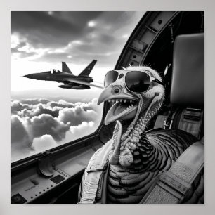 Grappige kalkoen selfie zwart & wit poster