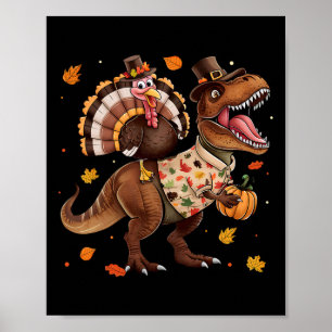 Grappige kalkoenrijdende dinosaurus T Rex Thanksgi Poster