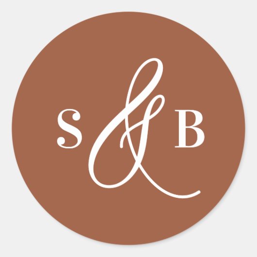 Grappige kalligrafie terracotta bruiloft monogram ronde sticker (Voorkant)