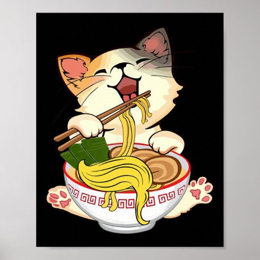 Grappige Kamala Anime Kat Eten Ramen Trump Noodles Poster (Voorkant)