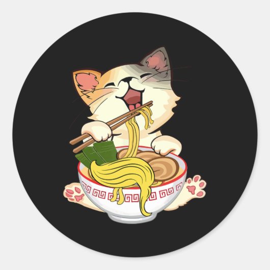 Grappige Kamala Anime Kat Eten Ramen Trump Noodles Ronde Sticker (Voorkant)