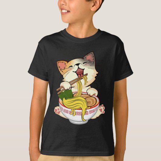 Grappige Kamala Anime Kat Eten Ramen Trump Noodles T-shirt (Voorkant)