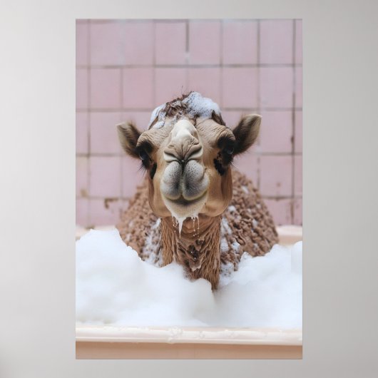 Grappige Kameel Bubbelbad Kunst, Whimsical Dier Poster (Voorkant)