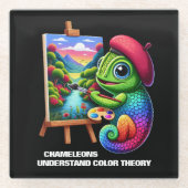 Grappige kameleons begrijpen kleurtheorie glazen onderzetter (Voorkant)
