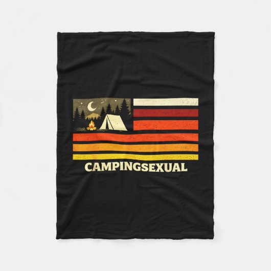 Grappige kampeerliefhebber retro vlag kampvuur fleece deken (Voorkant)