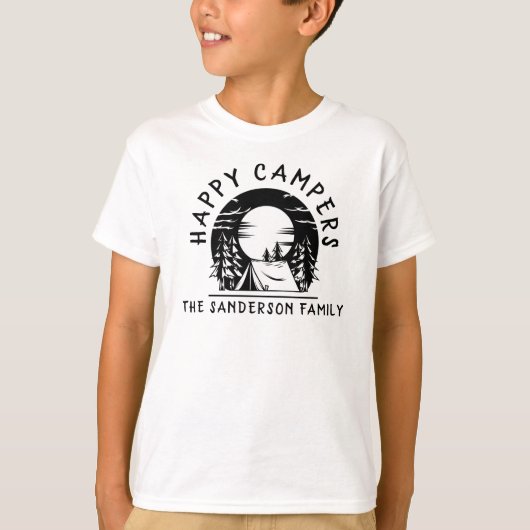 Grappige kampeerreis Happy Campers Naam Familie T-shirt (Voorkant)