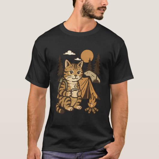 Grappige Kampvuur Kat Kamperen T-shirt (Voorkant)