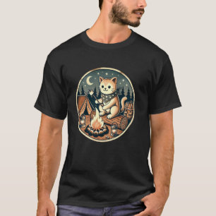 Grappige Kampvuur Kat Roosteren Marshmallows Kampe T-shirt