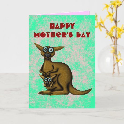 Grappige kangoeroe happy moederdag kaart (Gele Bloem)