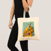 Grappige kangoeroe in gele bontjas boodschappentas tote bag (Voorkant (product))