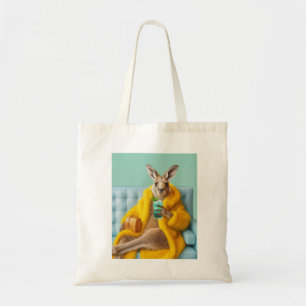 Grappige kangoeroe in gele bontjas boodschappentas tote bag