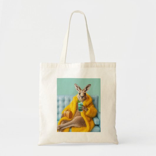 Grappige kangoeroe in gele bontjas boodschappentas tote bag (Voorkant)