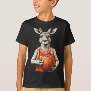 Grappige kangoeroe met basketbal en jersey kostuum t-shirt
