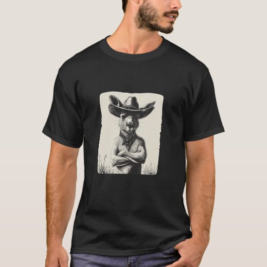 Grappige kangoeroe met cowboyhoed kostuum t-shirt (Voorkant)