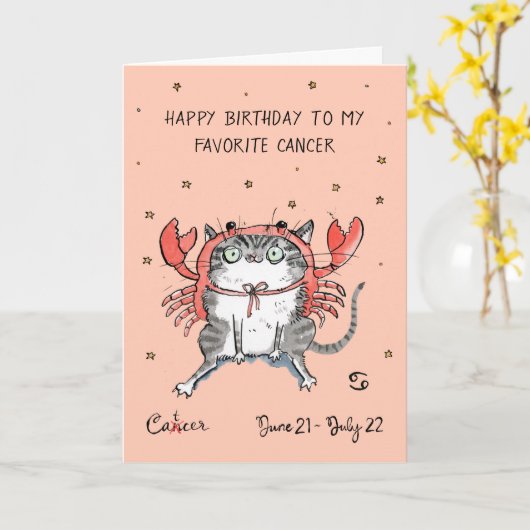 Grappige Kanker kaart Sterrenbeeld Kat Sterrenbeel (Gele Bloem)