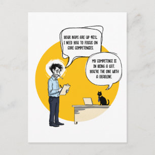 Grappige kantoor kat humor prestatiebeoordeling me briefkaart