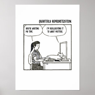 Grappige Kantoor Kat Werk Humor Bedrijfsstrip Poster