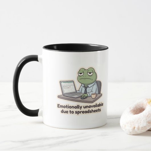 Grappige kantoor mok met spreadsheet kikker (Met donut)